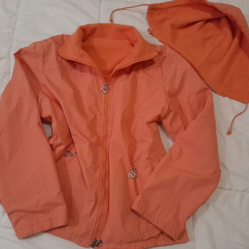 Spring fleece jacket L with removable hood like new, pale apricot
