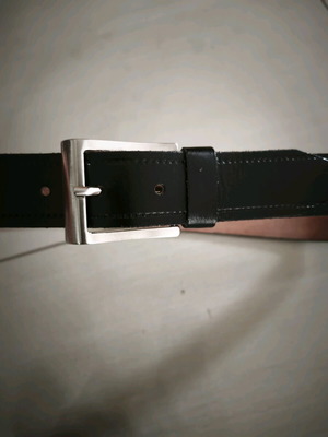 Men's leather belt new, black, length 120 cm