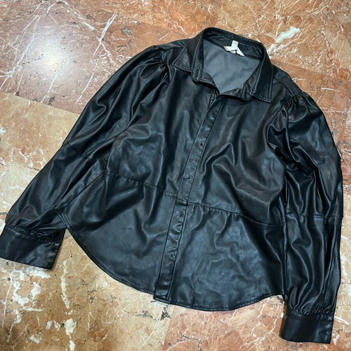 H&M leather blouse used, size M-L, black with wear
