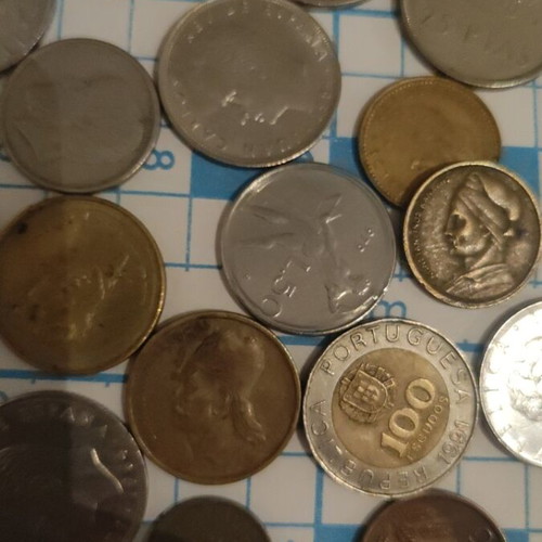 Coins used, 200 pieces from around the world