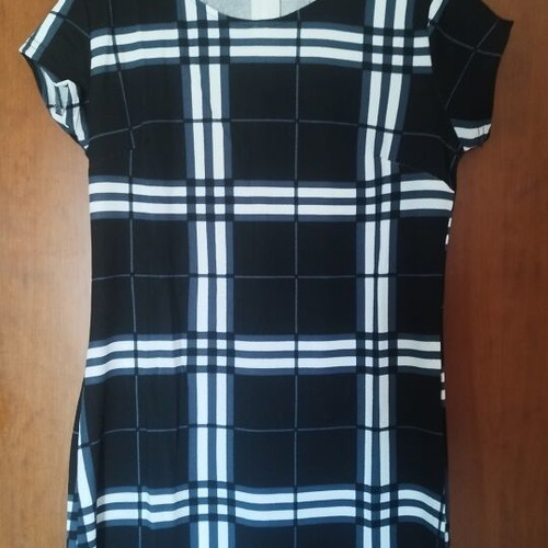 Striped elastic dress black with blue and white, new