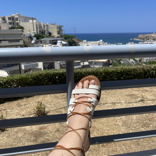 Ioannis leather gladiator sandals size 37 like new, white and brown