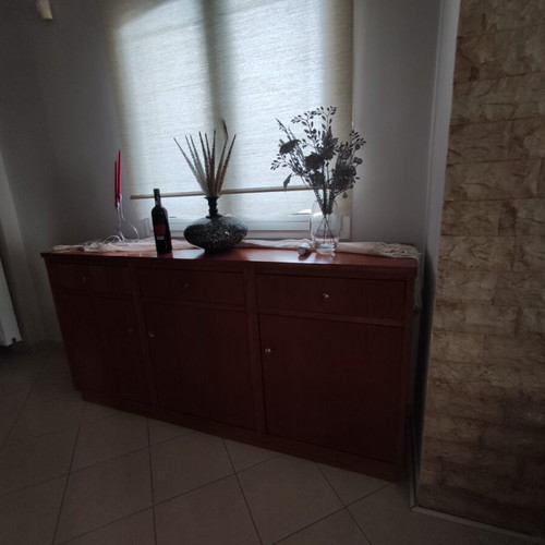 Living room furniture like new solid wood table, buffet and glass cabinet