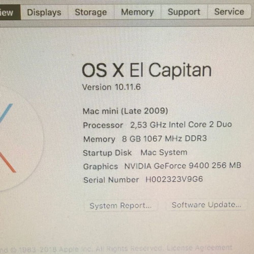 Apple Mac Mini late 2009 used, Intel Core Duo 2.53, 8GB RAM, SSD+HDD