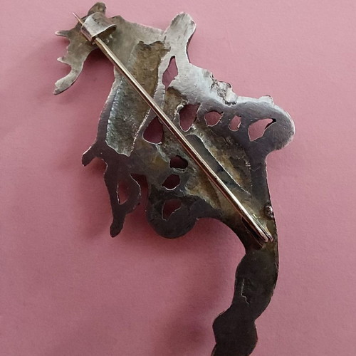 Silver brooch handmade oxidized with amethyst stone