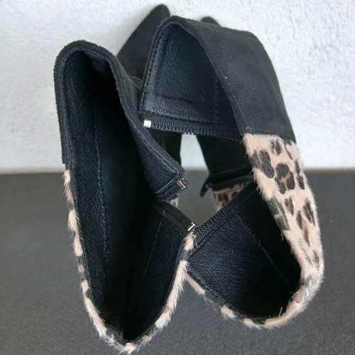 Amelia ankle boots black suede with leopard print, like new, size 39