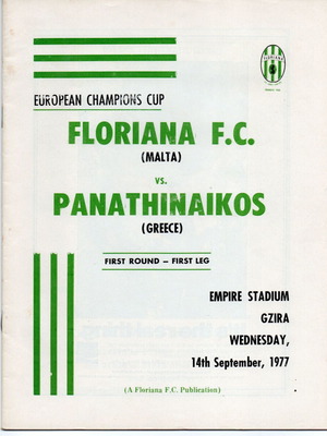 Floriana vs Panathinaikos Authentic 1977/78 European Cup Program like new