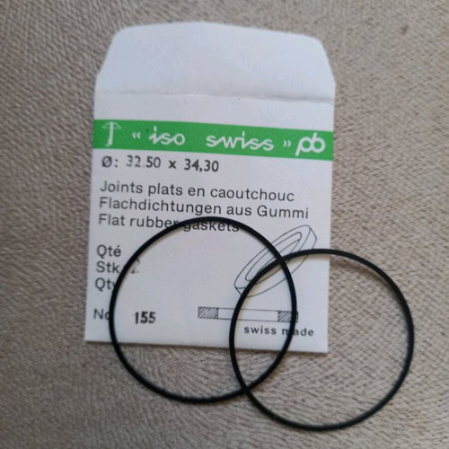 Iso Swiss flat gaskets new, set of 2 for watch