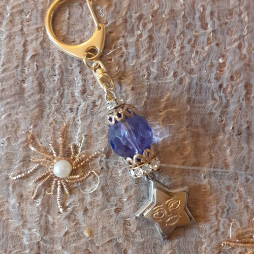 Keychain new with star charm and blue stone