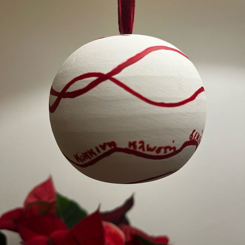 Christmas ceramic ball new with red thread