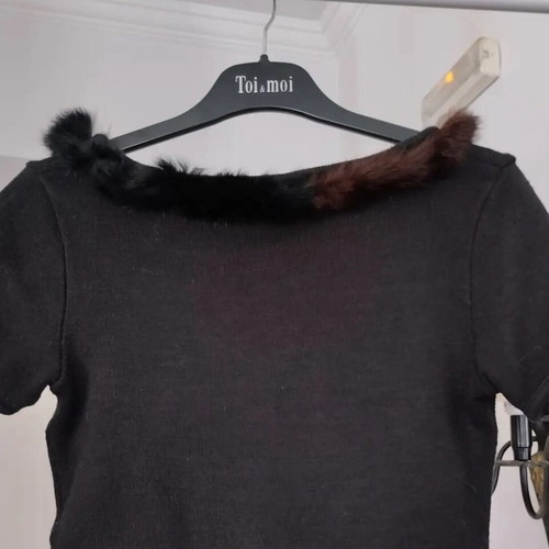 Vintage short-sleeve cropped knit top Denny Rose like new, black and brown, size S
