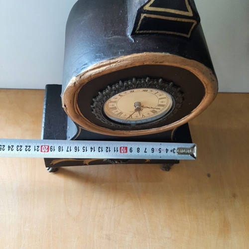 Vintage wooden clock with drawer and metal feet like new