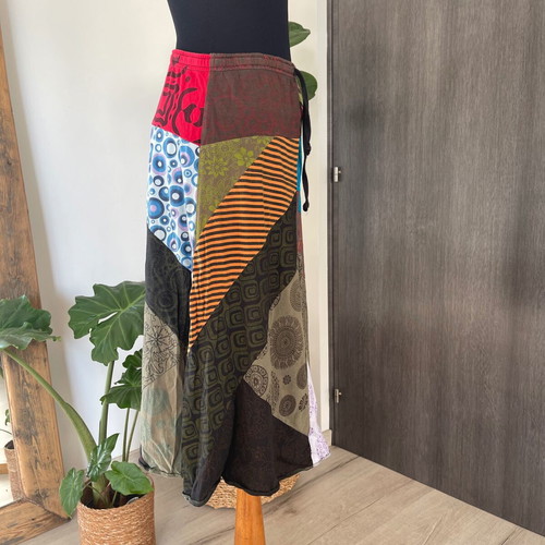 Maxi Patchwork Skirt used, ethnic boho colorful