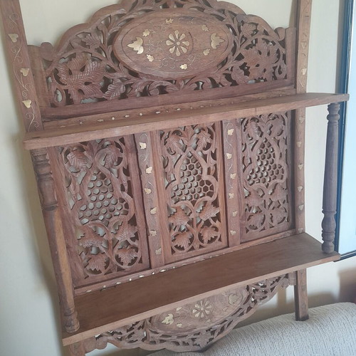 Antik Anglo-Indian Folding Wall Shelf 72x50cm Rosewood and Brass used