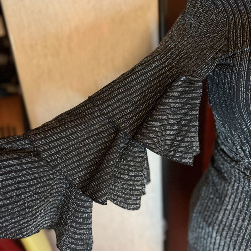 Black Metallic Blouse with Ruffled Sleeves