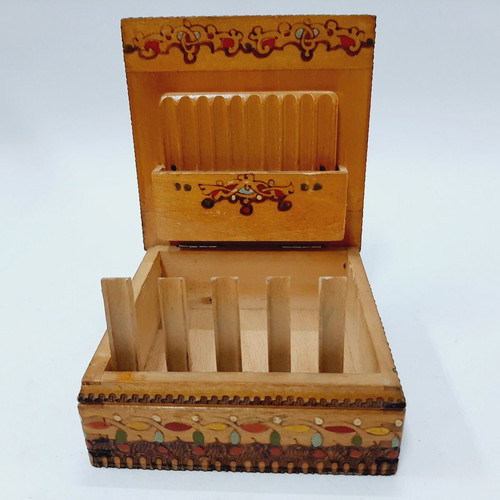 Vintage wooden hand-painted cigarette box, 70s