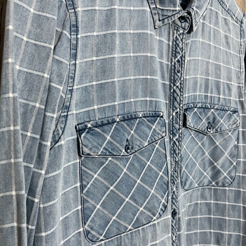 Stradivarius denim shirt like new, blue with check pattern