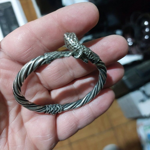 Silver snake bracelet carved like new, rare