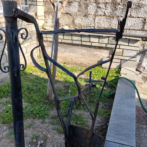 Yni used, old-style soil cultivator for garden decoration