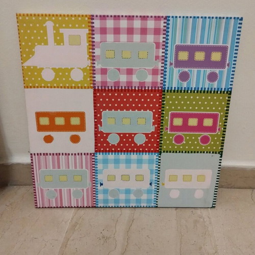 Children's wall art used, train drawings, 40cm x 40cm