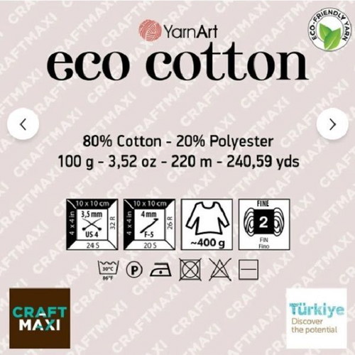 Yarnart Eco Cotton yarn yellow 764, four pieces new