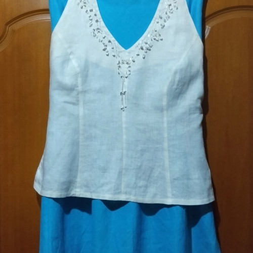Vintage set Absolute by Sorotos linen top and turquoise skirt like new