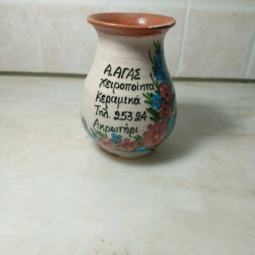 Ceramic vase used with hand-painted flowers handmade