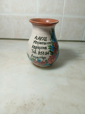 Ceramic vase used with hand-painted flowers handmade