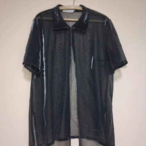 Dorothy Perkins black transparent short-sleeve shirt used, size L-XXL