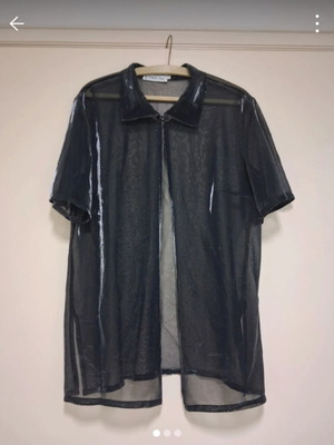 Dorothy Perkins black transparent short-sleeve shirt used, size L-XXL