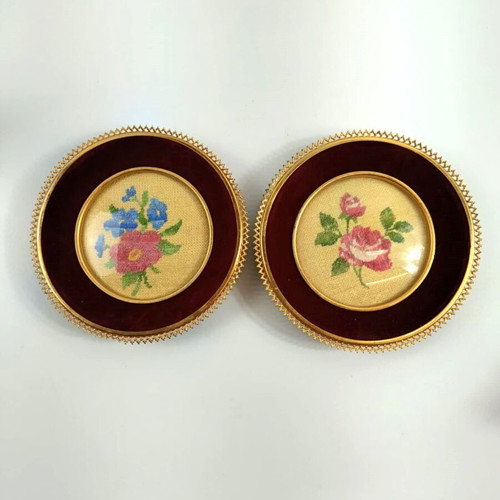 Handmade embroidered frames used, set of 2 with flowers