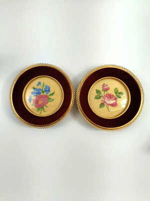 Handmade embroidered frames used, set of 2 with flowers