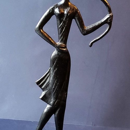 Set of 2 Bronze Statues Artemis and Dionysus, like new, 1960s