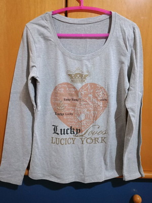Gray cotton women's blouse with prints and rhinestones like new
