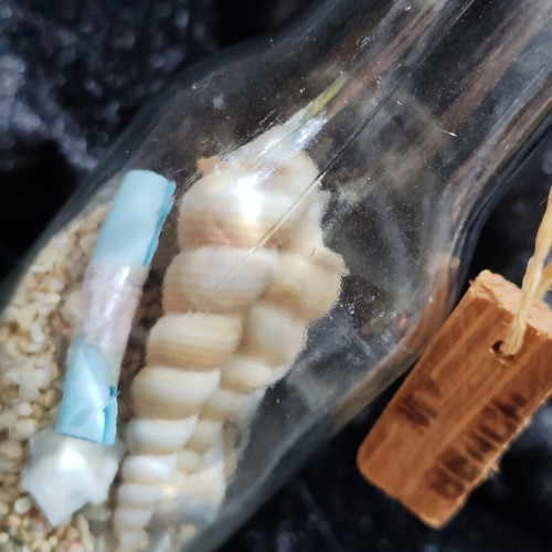 Decorative glass bottle with seashells, sand and letter, My Beach souvenir