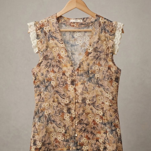 Mango blouse like new with romantic floral design in autumn tones