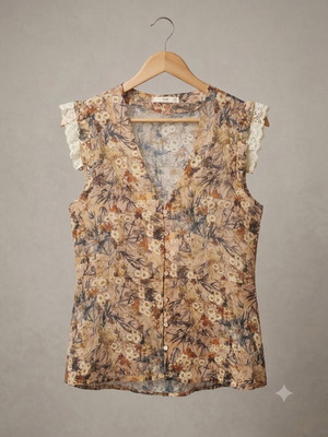 Mango blouse like new with romantic floral design in autumn tones
