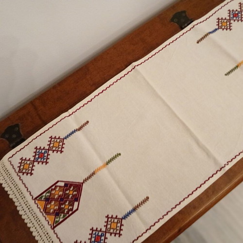 Handmade embroidered table runner with traditional Cretan design like new