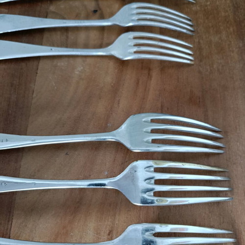 Silver-plated forks and spoons used, set of 14, vintage design