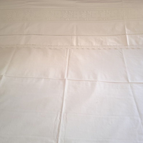 Vintage bridal handmade sheet with 4 handmade pillowcases