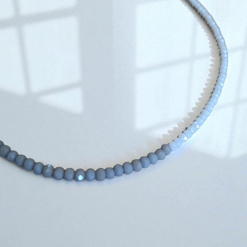 Handmade necklace with white and gray crystal beads