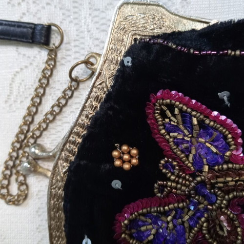MNG velvet evening bag with decoration and metal details, like new
