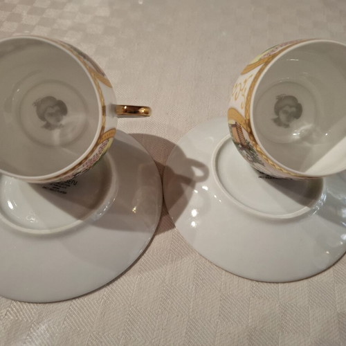 Vintage Porcelain Cups Japan Lithophane Geisha Set of 2 like new