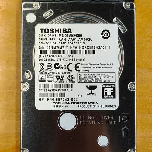Toshiba MQ01ABF050 500GB SATA III 2.5" hard drive used