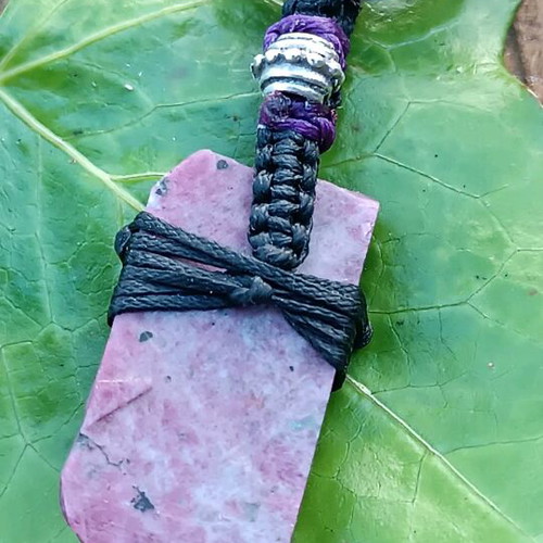 Macrame necklace with semi-precious stone and raw ruby