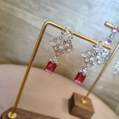 Earrings with zirconia stones like new, silver plated, red and silver