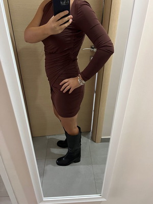 Zara one-shoulder mini dress in dark burgundy, new
