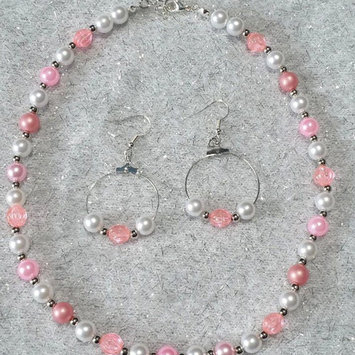 Handmade pink and white jewelry set new