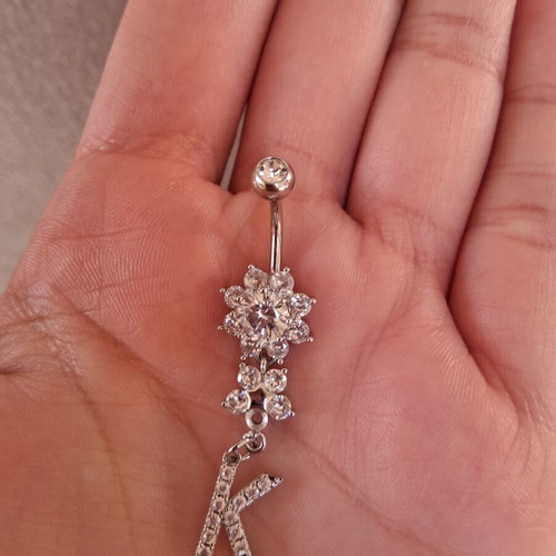 Navel piercing new with monogram and rhinestones