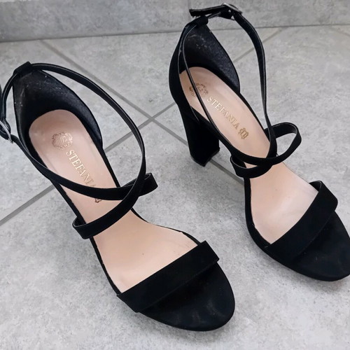 Stefania black sandals with thick stable heel like new, size 40
